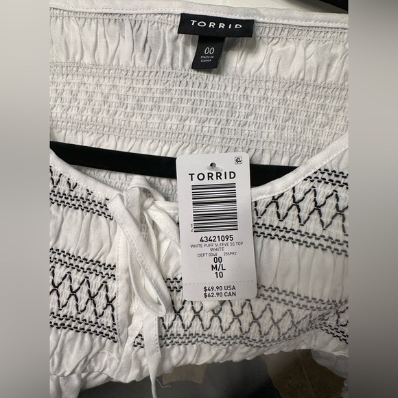 TORRID 00 XL 0X White Cotton Blouse Black Stitch Detail R $49 - Picture 4 of 11